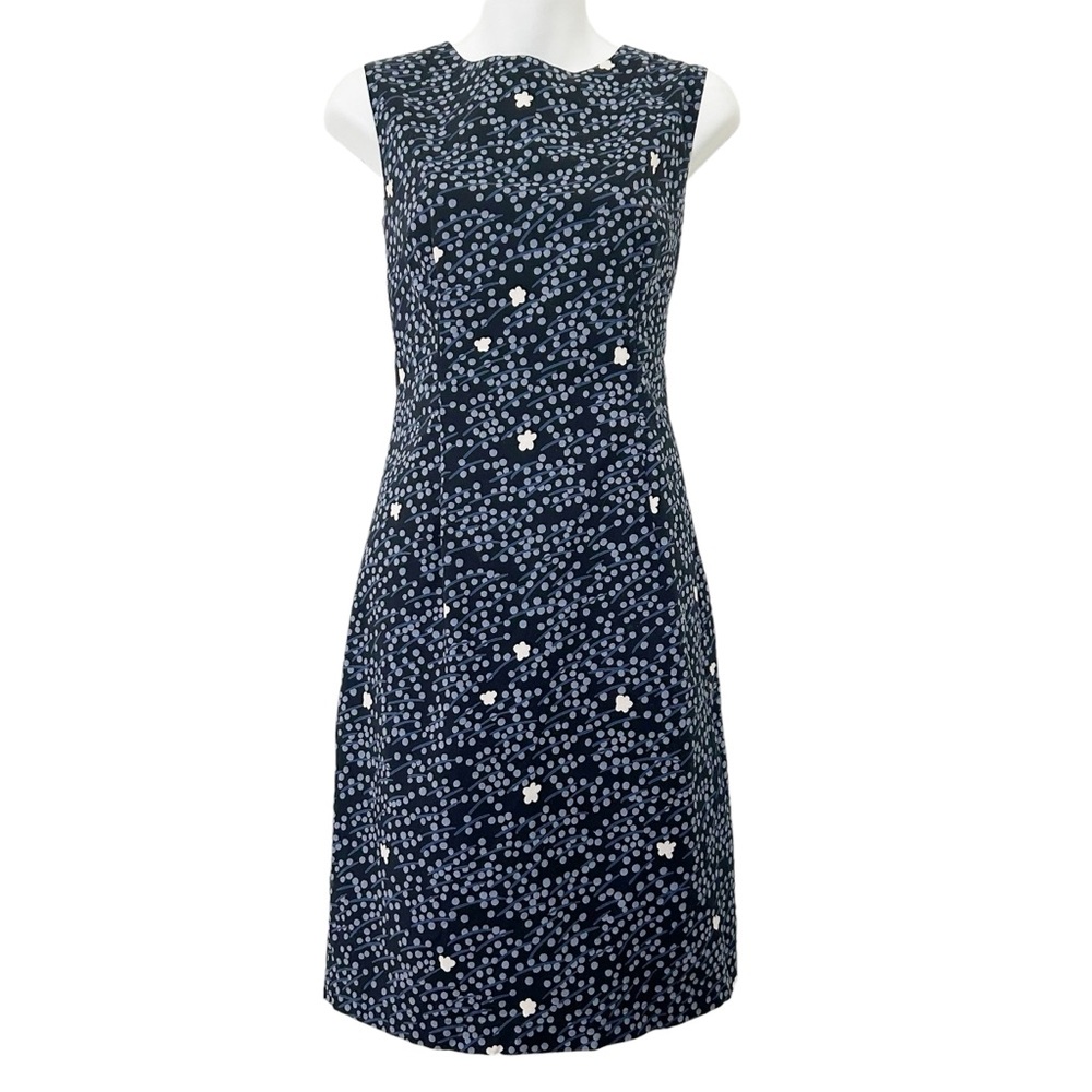 Marimekko blue ditsy floral sleeveless shift dress size 38/small bohemian career - Picture 1 of 10